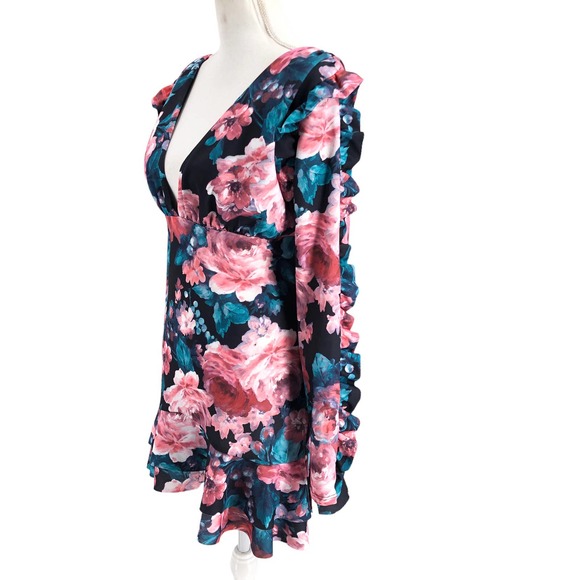 ASOS DESIGN NEW Womens Size 12 Ruffled Long Sleeve Floral Print Mini Dress - Picture 7 of 12